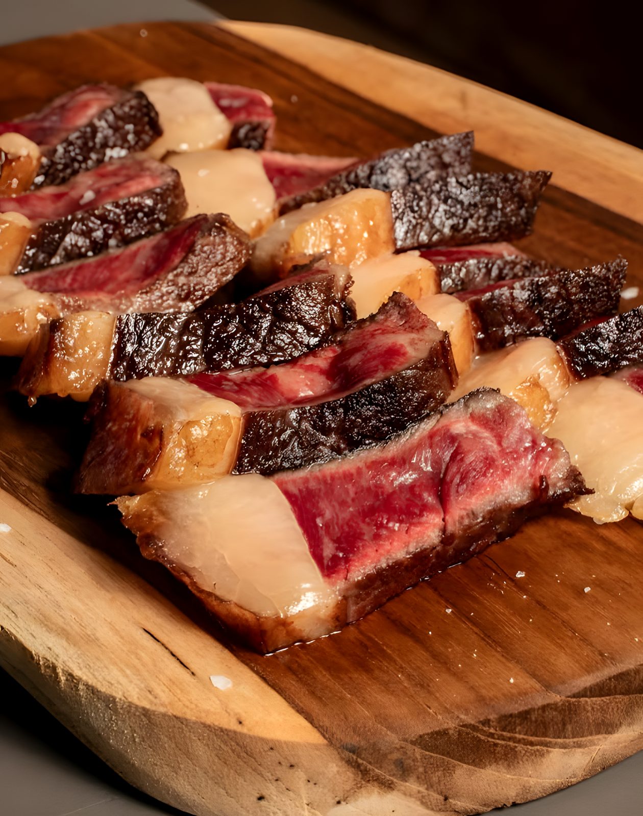 Picanha alla brace tagliata con il suo grasso dorato